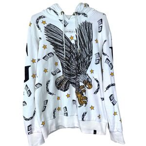 GEORGE V‎ PARIS Unisex Studded Eagle Star Money Print Hoodie Xl